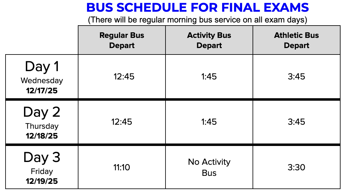 final exam buses dec 2025