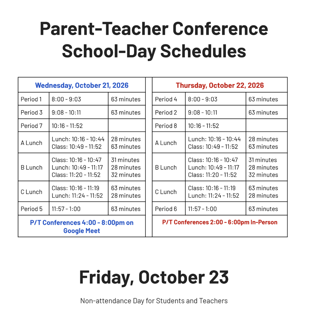 ptconf bell schedules 2026